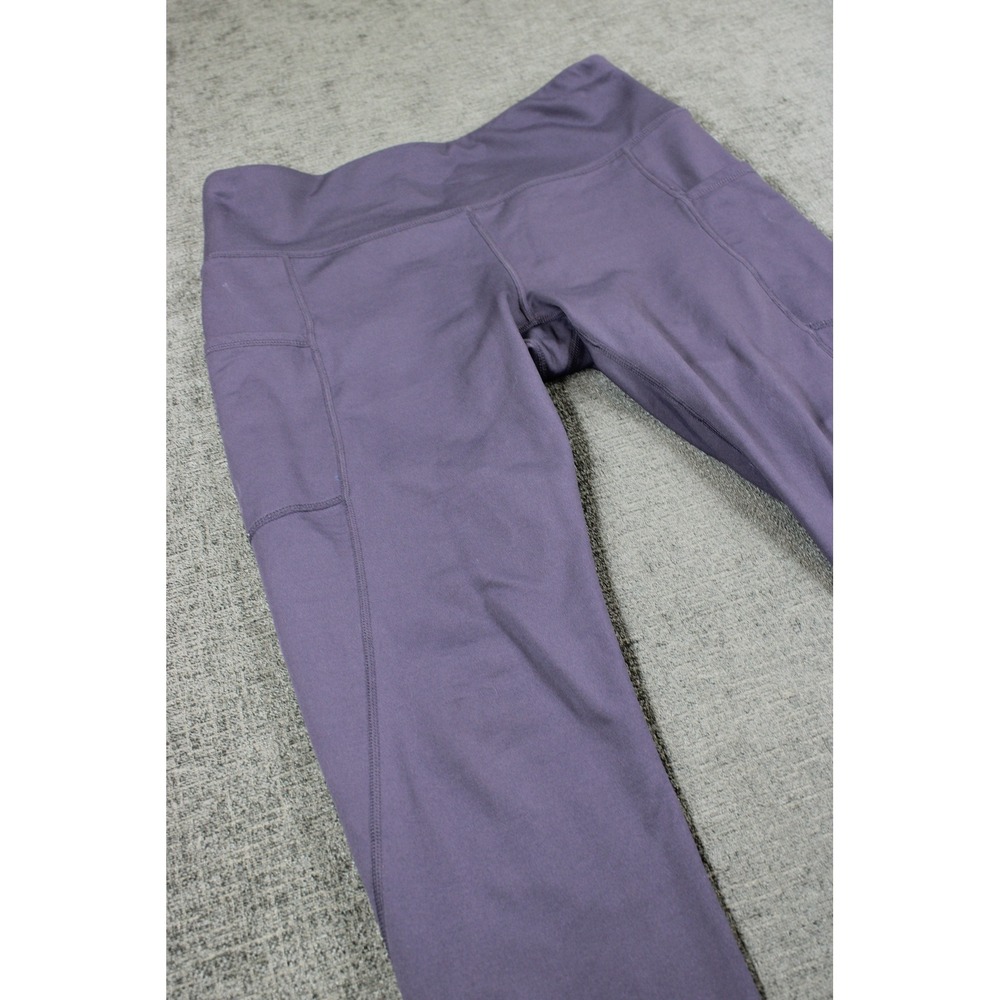 Apana Womens High Waisted Athletic Leggings Purple Side Pockets Large